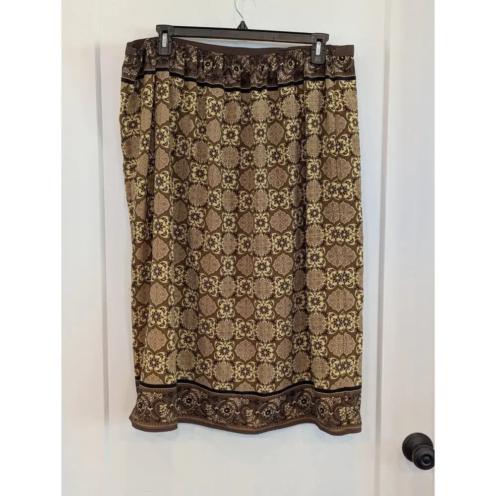 Sag Harbor Floral Midi Wrap Skirt Women 20 Pull On Elastic Waist Earthy Natural